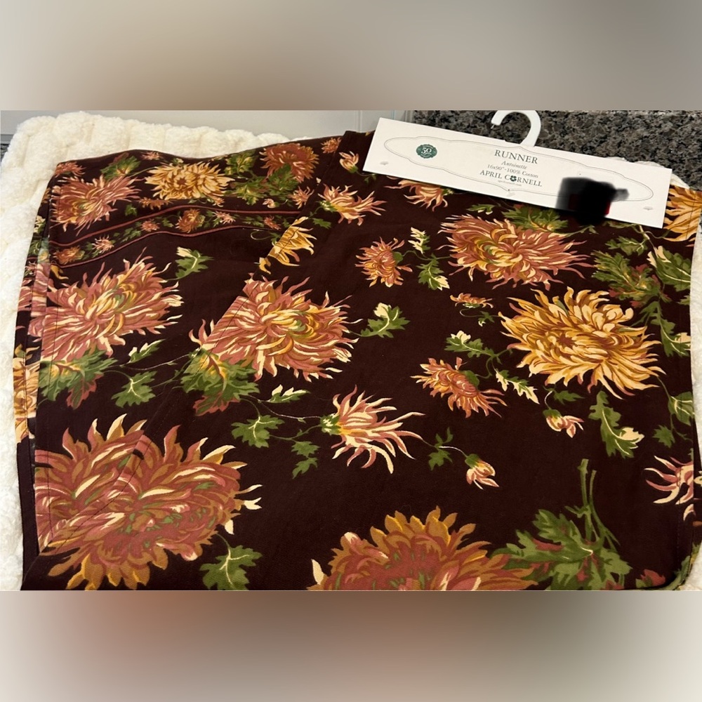 April Cornell Table Runner Antoinette Floral Maroon French Country Fall 16x90